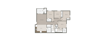 A floor plan of a house with a kitchen, living room, dining room, and four bedrooms.