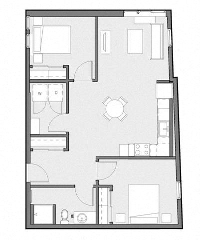 A floor plan of a house with a central courtyard and rooms labeled W.D and D.
