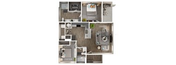 A series of images showing different layouts of a small apartment.