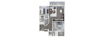 a stylized floor plan of a 1 bedroom apartment