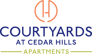The image is a logo for Courtyards at Cedar Hills Apartments.