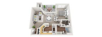 a bedroom floor plan with a bathroom and a living room