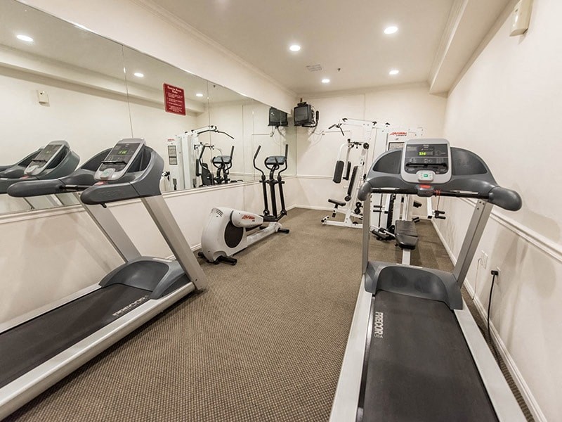 the gym is equipped with treadmills and other exercise equipment