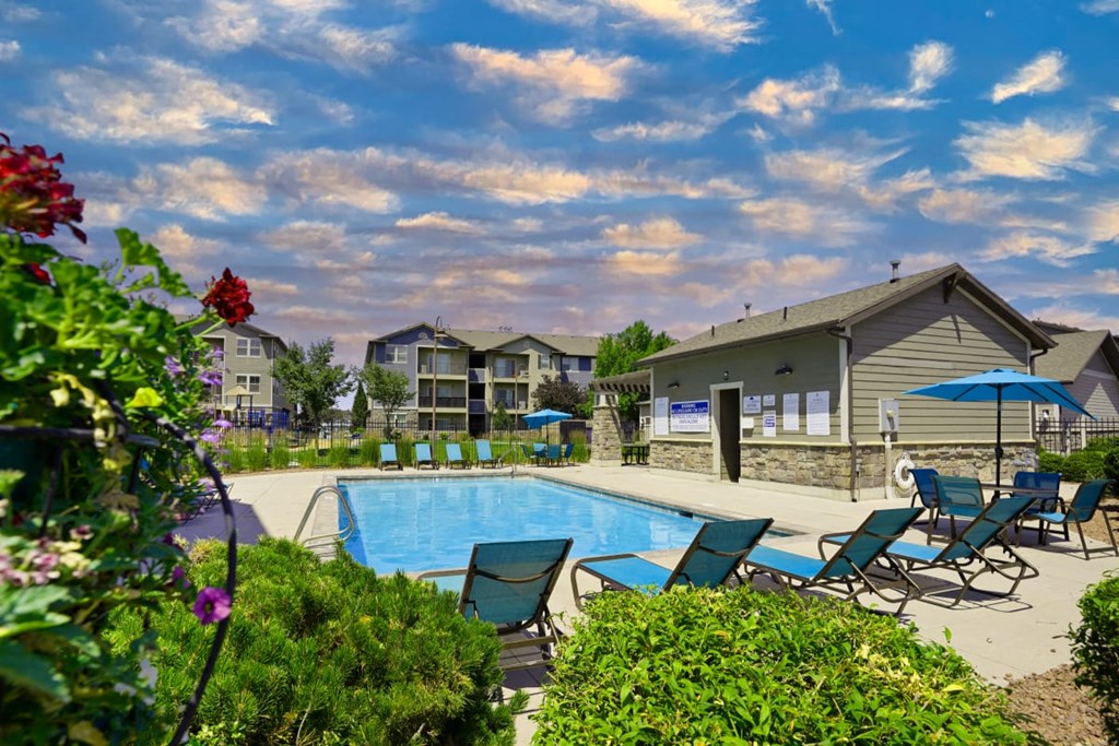 our apartments have a pool and lounge chairs