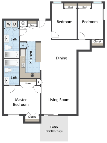 the floor plan of a house with bedrooms and a living room