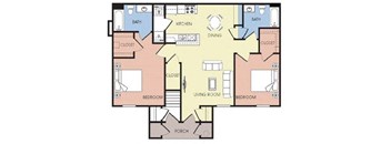 a floor plan of a house with furniture and a staircase