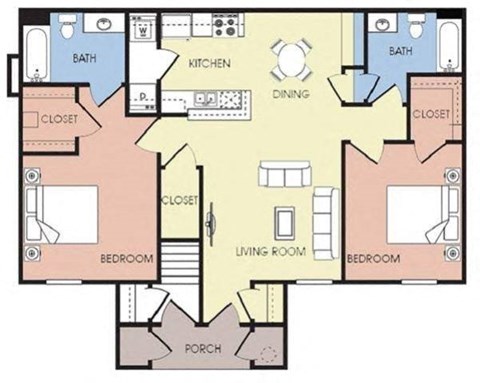 a floor plan of a house with furniture and a staircase