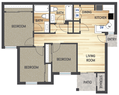 the floor plan of a house with bedrooms and a living room