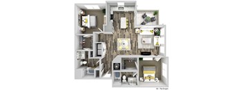 a 1 bedroom floor plan with a bathroom and a kitchen