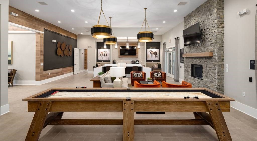 Clubhouse with lounge area and games
