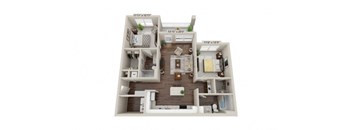 A floor plan of a two-bedroom apartment with dimensions.