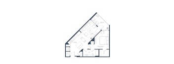 A floor plan of a house with a balcony, kitchen, bathroom, and two bedrooms.