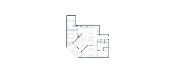 A black and white floor plan of an apartment with labeled rooms.