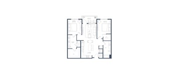 A floor plan of a two bedroom apartment with a living room and a bathroom.