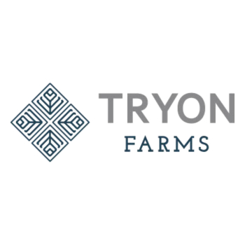 A logo with a diamond shape and the words "TRYON FARMS" next to it.