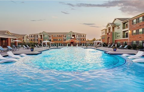 Swimming pool at sunset