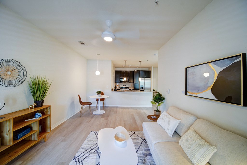 apartment living room and dining area
