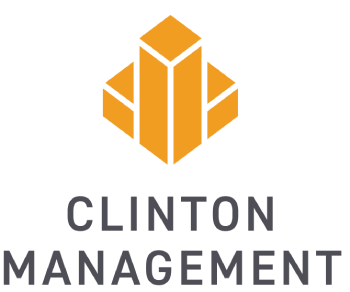 A logo with a cube and the words "Clinton Management" below it.