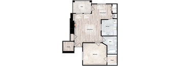 A diagram of a house layout with labeled rooms such as Living Room, Kitchen, Bath, and Bedroom.