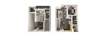 a rendering and a 3d floor plan of a house