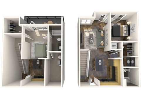 a rendering and a 3d floor plan of a house