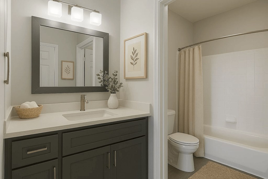 A bathroom with a white sink and a white toilet.