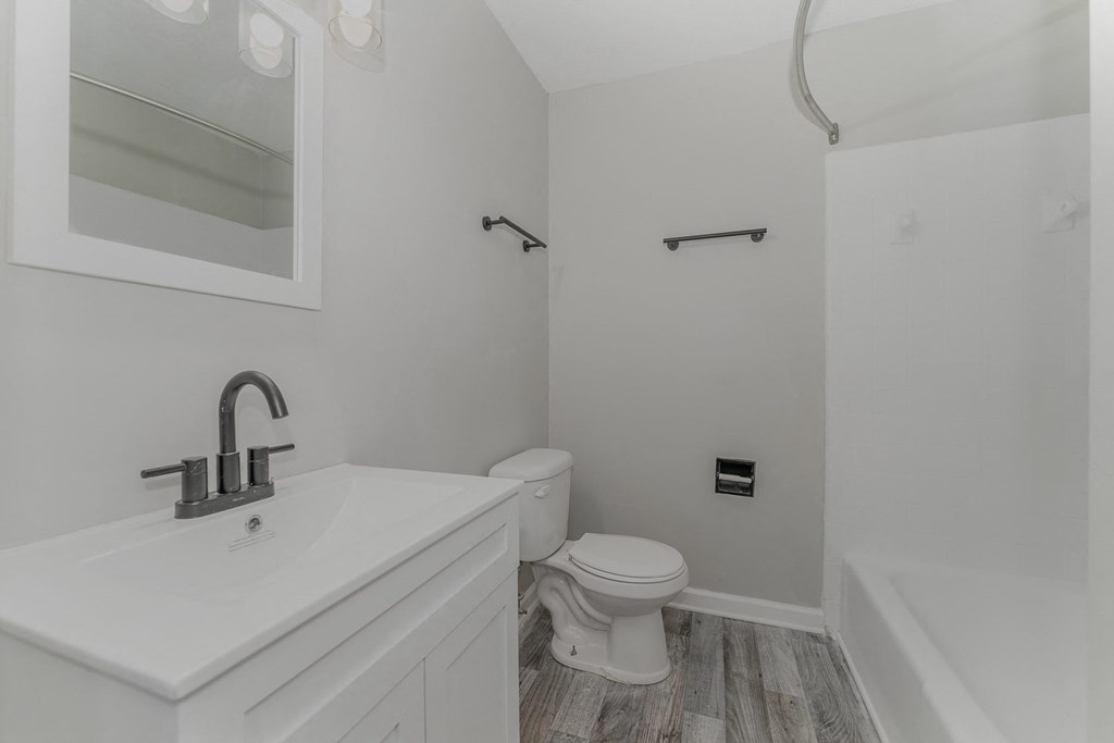 a bathroom with a sink toilet and bathtub