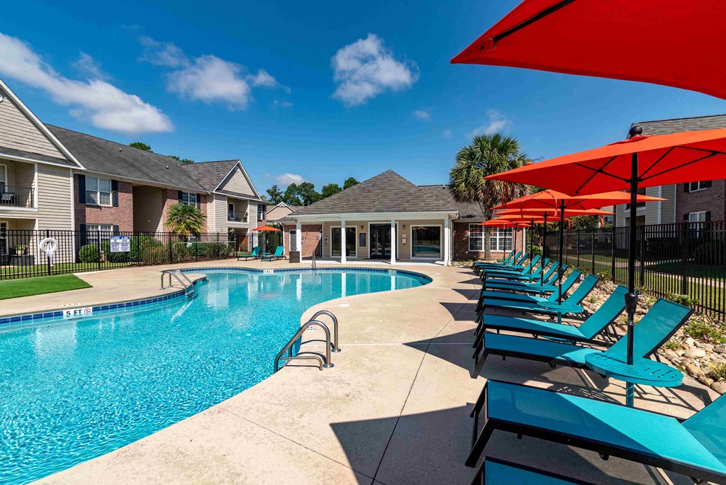 our apartments have a pool and lounge chairs