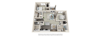 A 3D floor plan of a house layout.