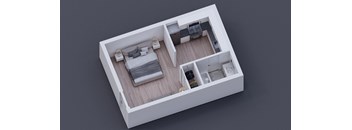 a 3d floor plan of a small apartment