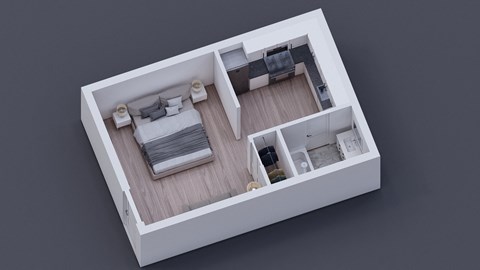 a 3d floor plan of a small apartment