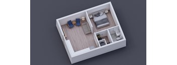 a small apartment with a bedroom and a living room