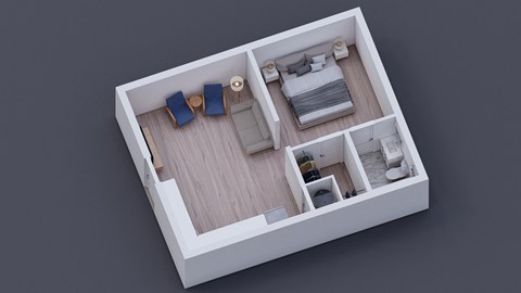 a small apartment with a bedroom and a living room