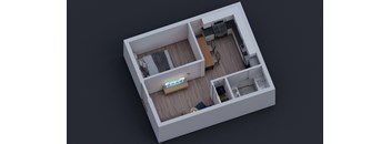 a small apartment with a bedroom and a living room