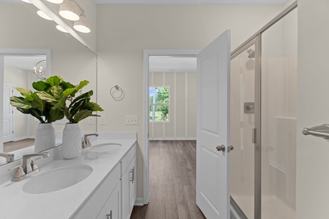 A bathroom with a white sink and a mirror.
