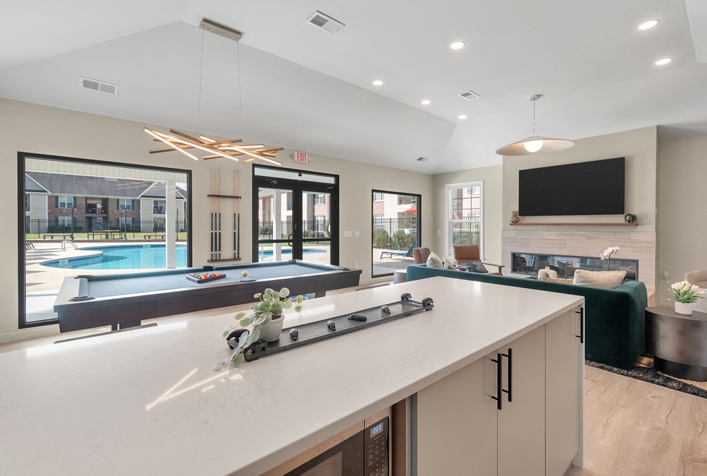 the preserve at ballantyne commons open concept living room and pool