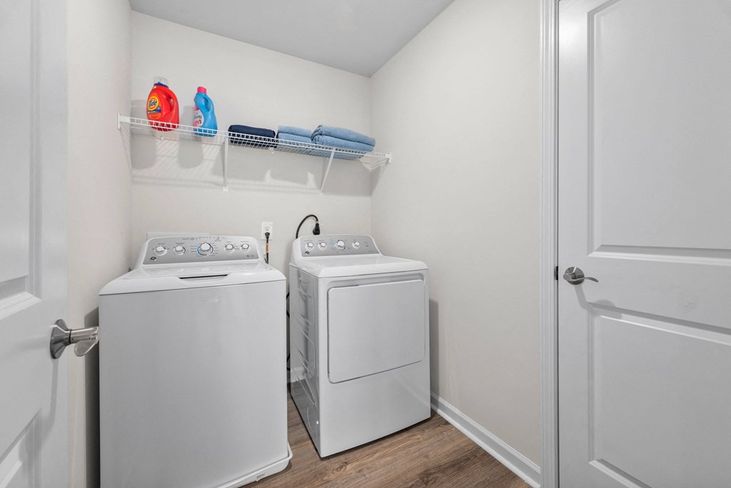 the preserve at ballantyne commons laundry room with washer and dryer