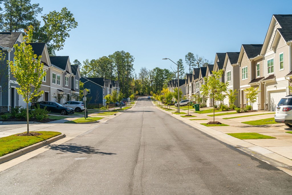 a street with rows of houses on both sides of it