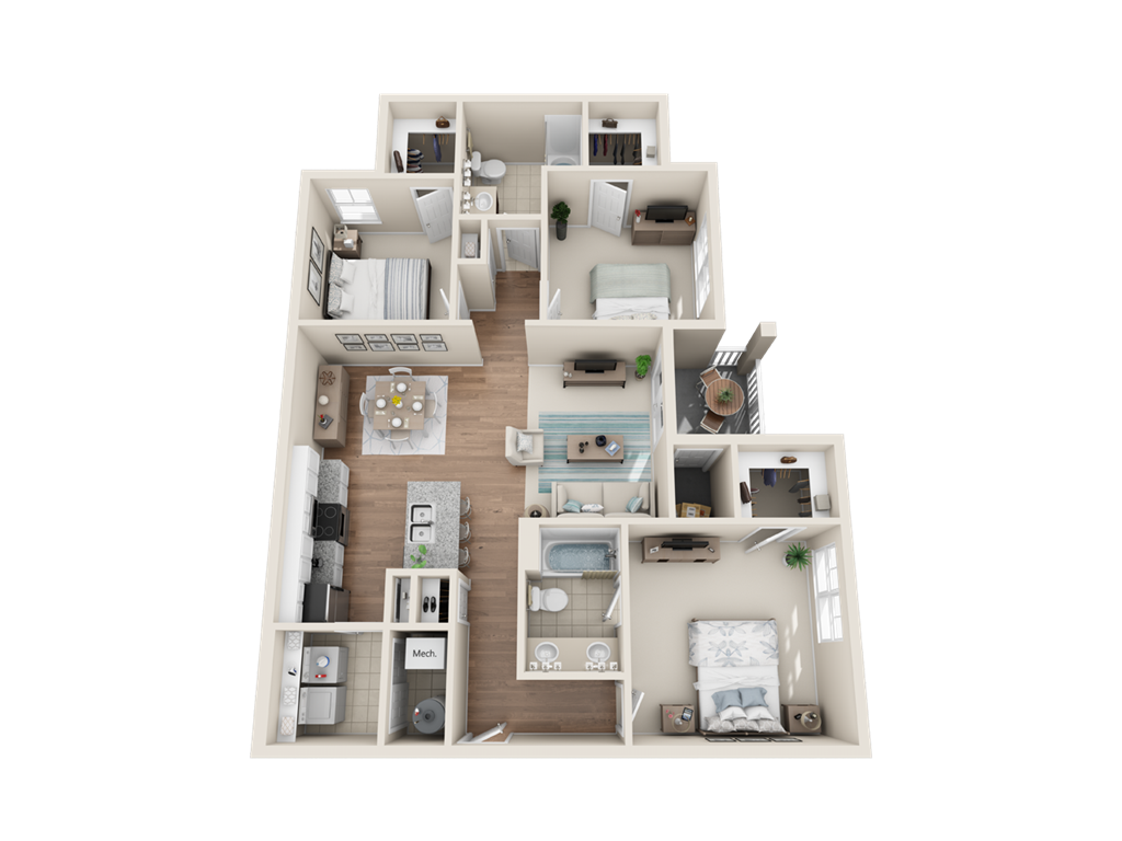 Three bedroom floorplan Apartment, Myrtle Beach, SC