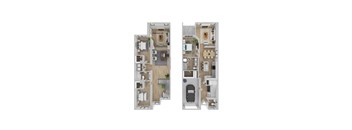A floor plan of a two-story apartment with a loft.