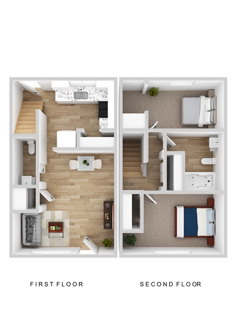 A diagram of a two-story apartment with labeled first and second floors.