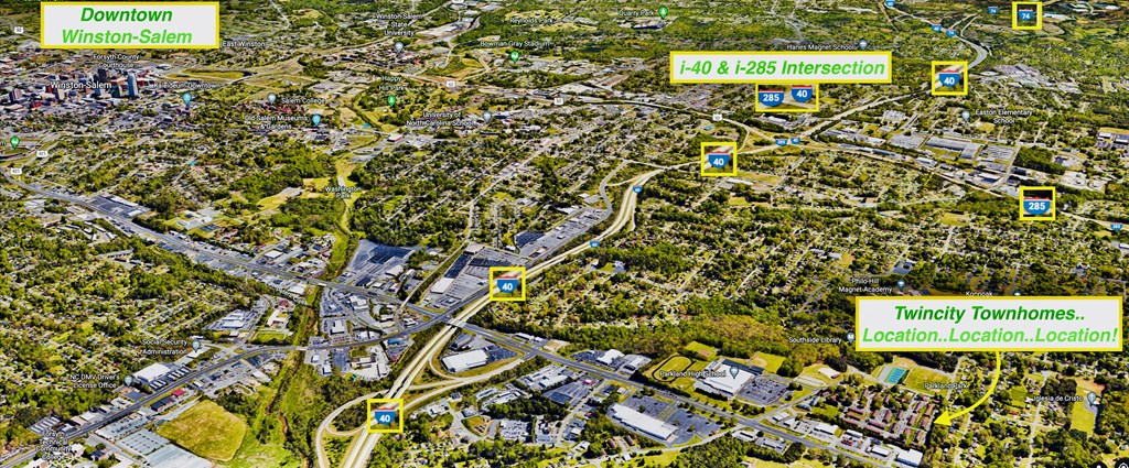 a map of the area with locations of buildings and roads