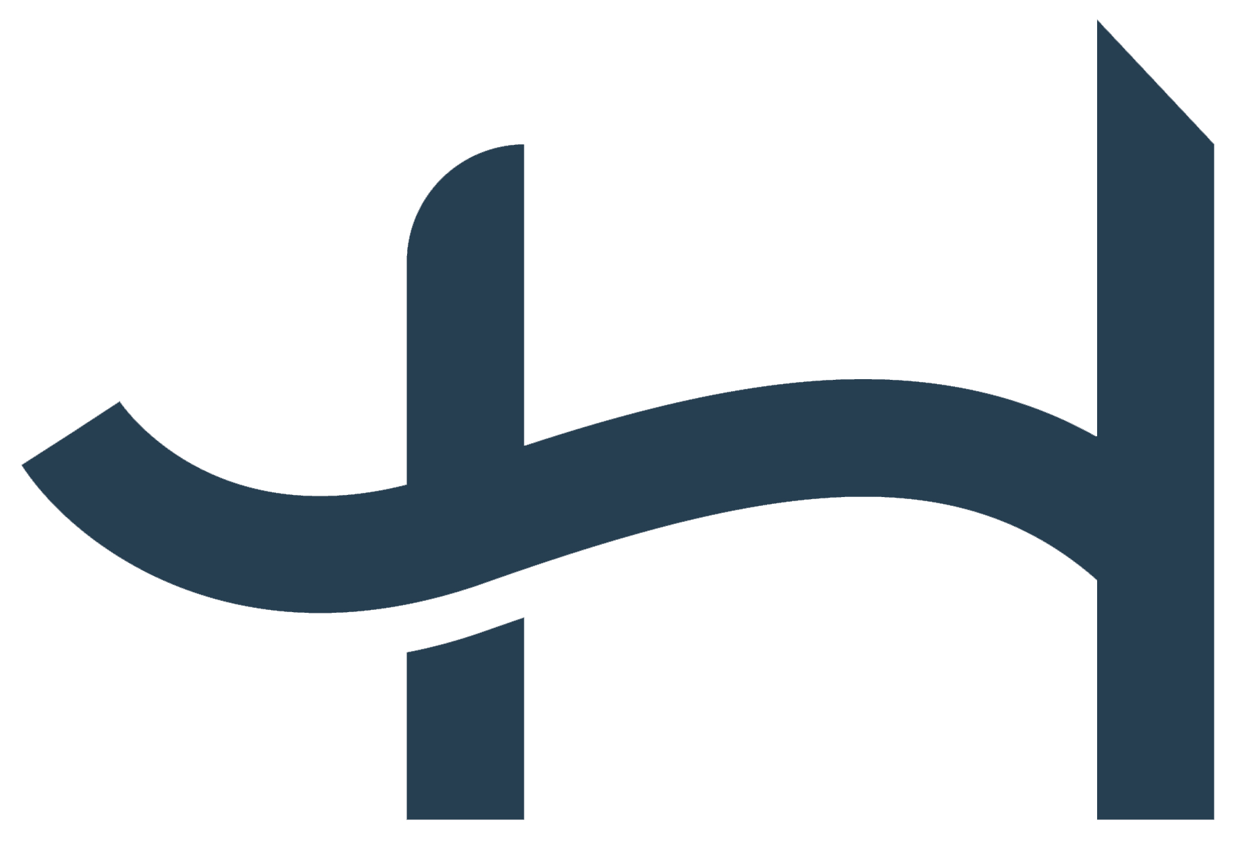 A dark blue abstract shape on a green background.
