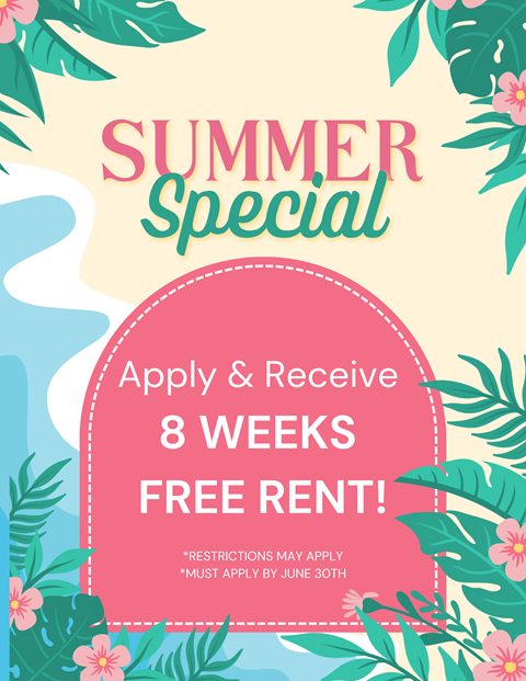 A promotional image offering 8 weeks of free rent.