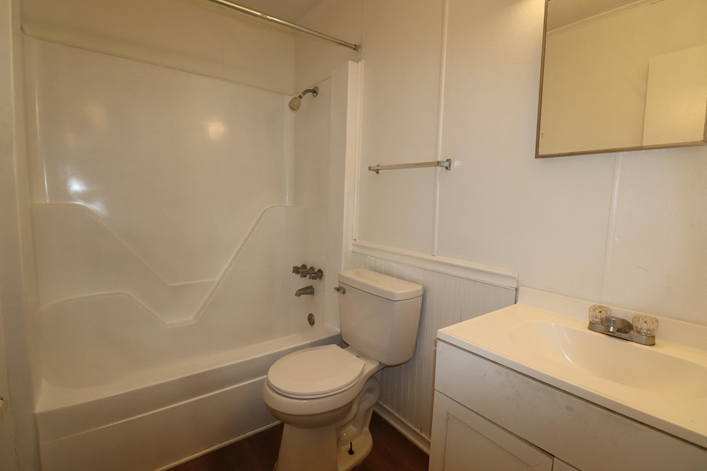 a bathroom with a toilet and a tub and a sink
