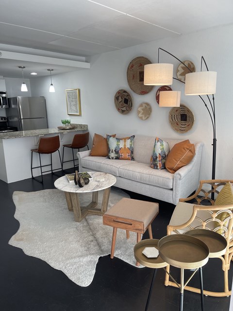 Living Area With Kitchen at The Palms on Main, Columbia, SC