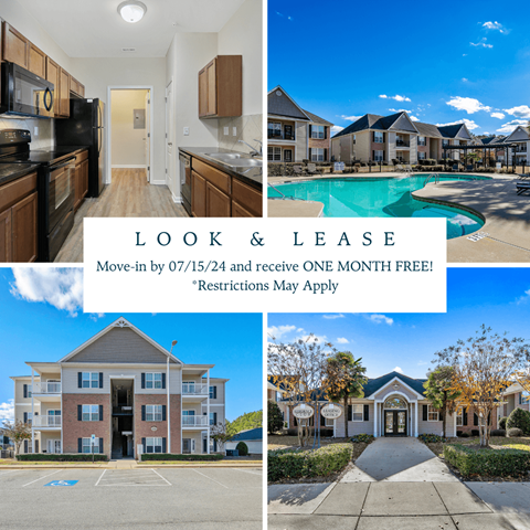 a collage of pictures of apartments and a pool and a building with the words