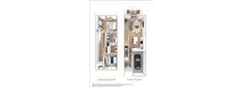 A floor plan of a two-story home with a second floor and a first floor.