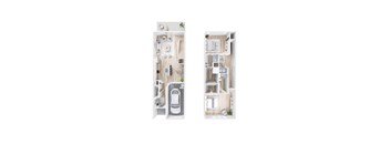 Two images of a house layout with a car parked in the driveway.