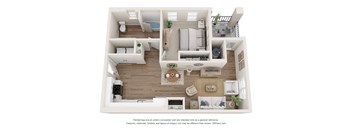 a 1 bedroom floorplan is shown in this rendering